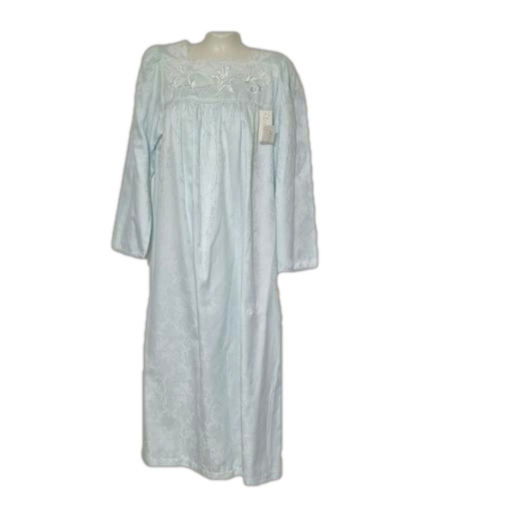 Miss Elaine Nitegown Long Pajamas Long Sleeve Light Blue